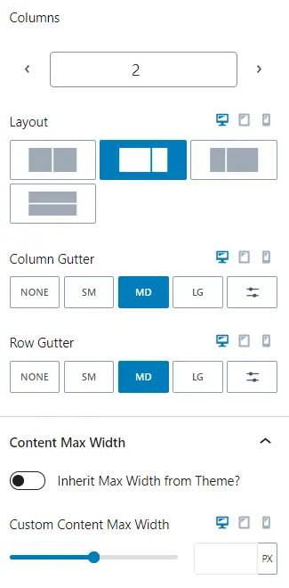 Kadence Row Layout Options