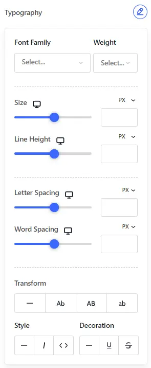 Image showing the typography options in the Gutenkit Blocks